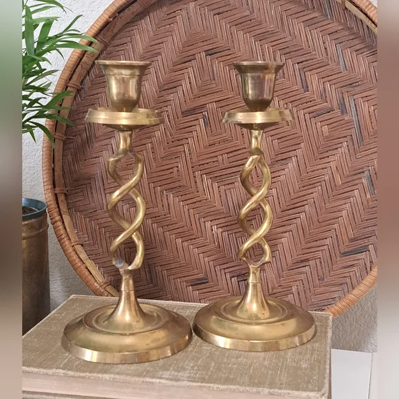 Vintage Open Barley Twist Brass Candle Stick Holders - Picture 1 of 8